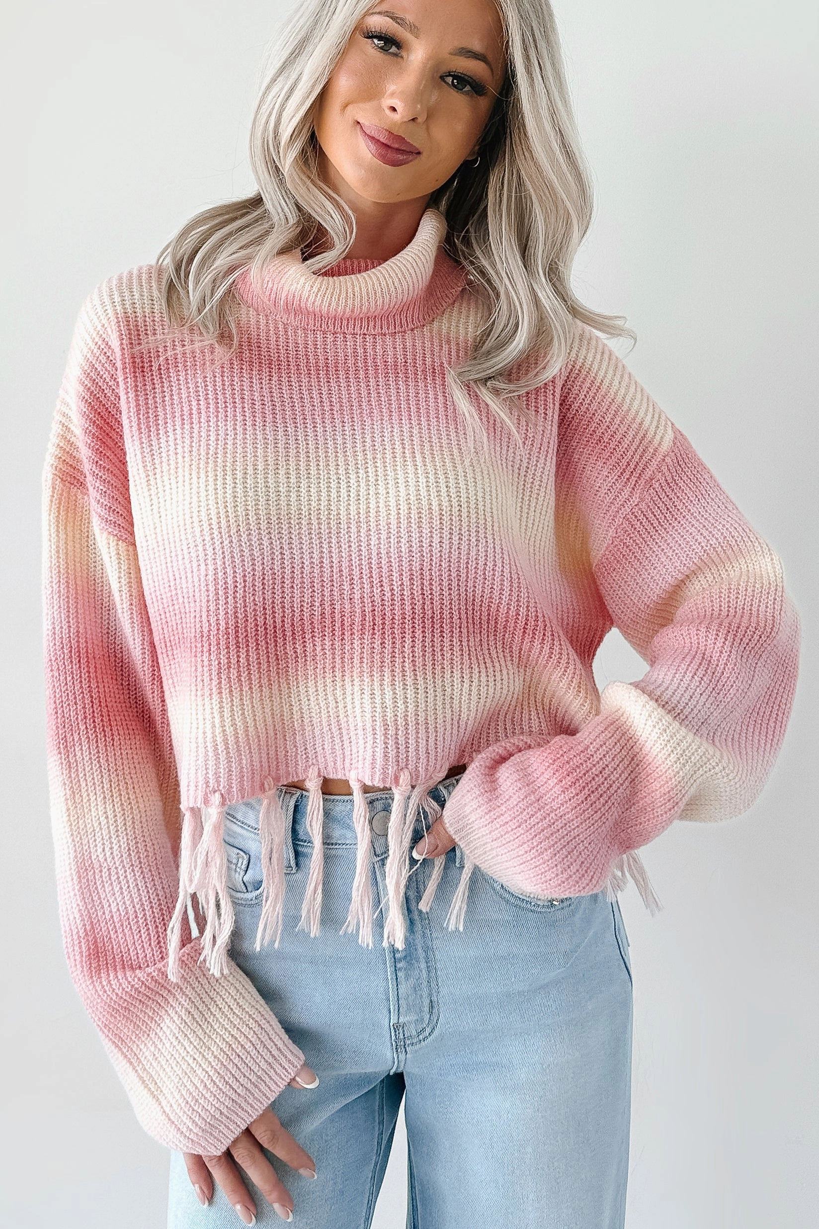 Quick Dry Material Life In Color Ombre Stripe Tassel Sweater (Pastel Peach)