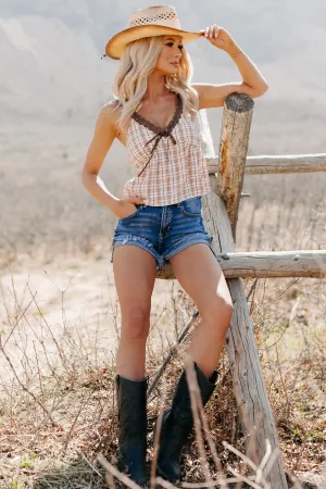 QuickDry Technology Girly & Dreamy Plaid Tank Top (Cream/Brown)