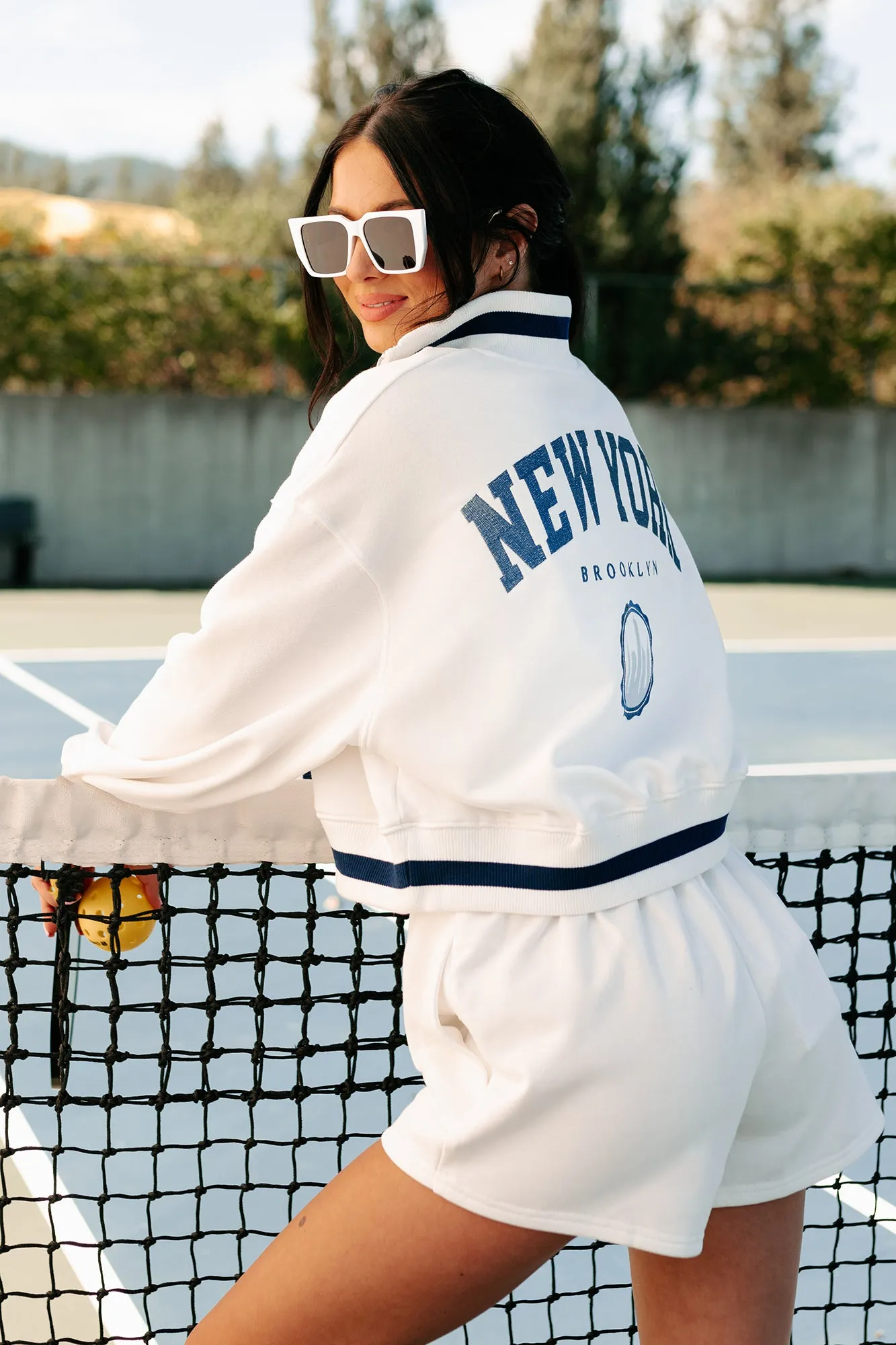 Sport Flex Fit color - fast Brooklyn Strolls Embroidered Loungewear Set (Ivory/Blue)