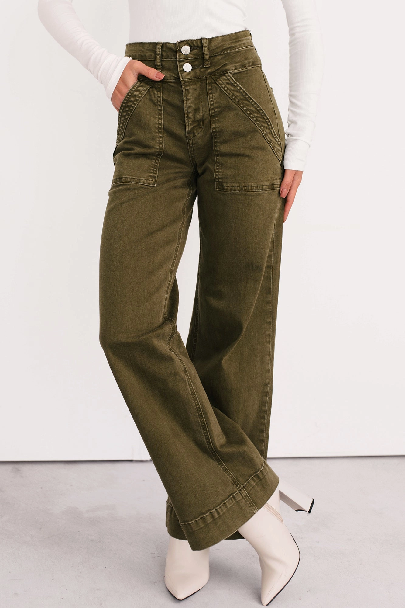 WaterproofTechnology QuickDryTech Henley Wide Leg Mica Denim Jeans (Fern Green)