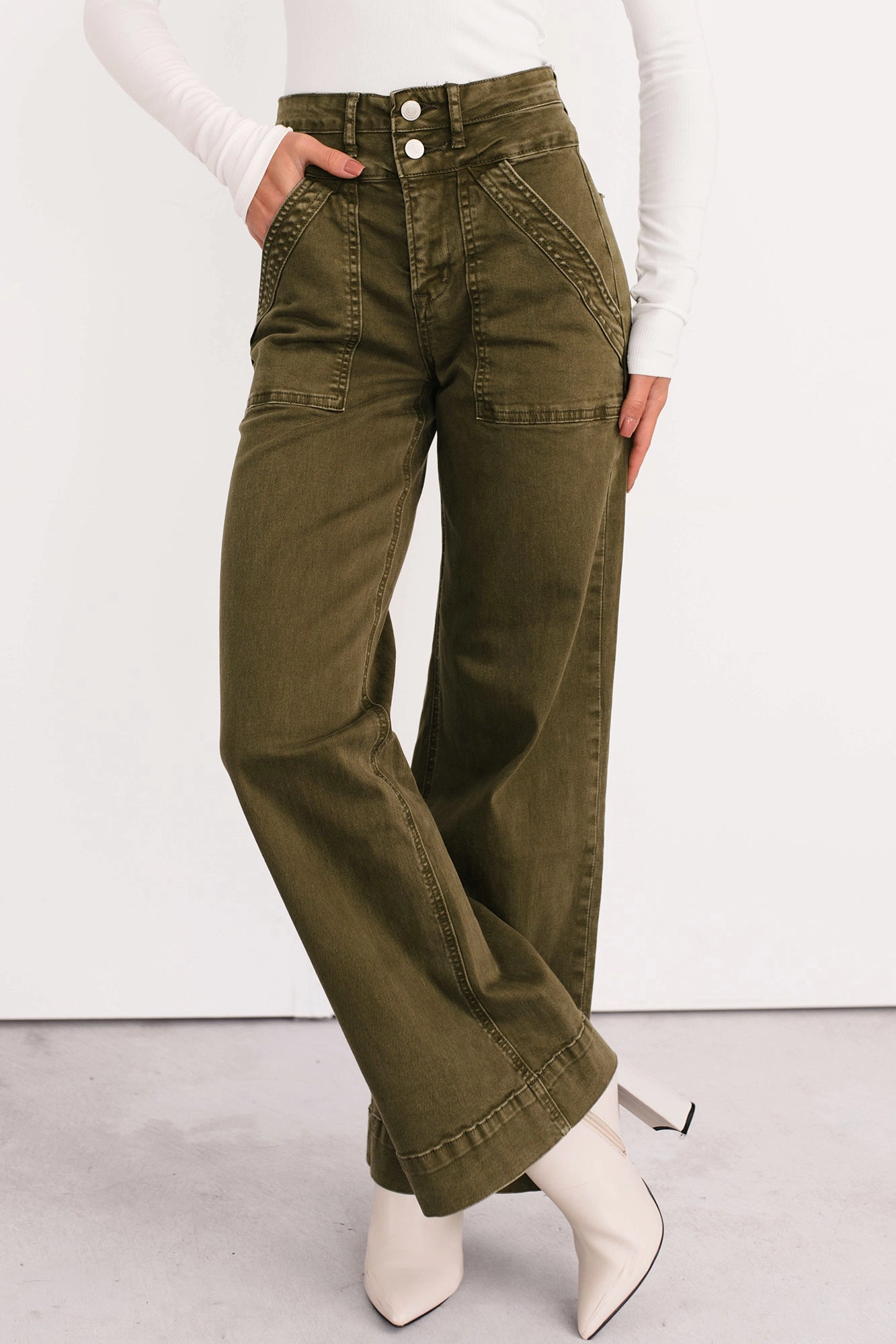 Henley Wide Leg Mica Denim Jeans (Fern Green) Non Restrictive Cut