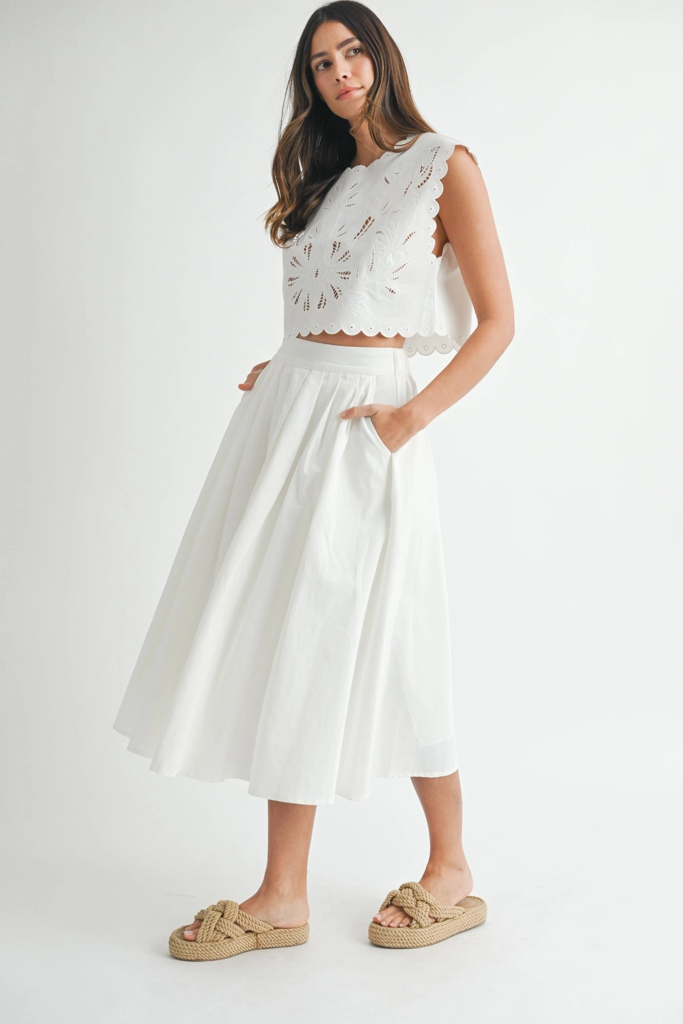 WILLOW PLEATED MIDI SKIRT Adjustable Ties Relaxed Style