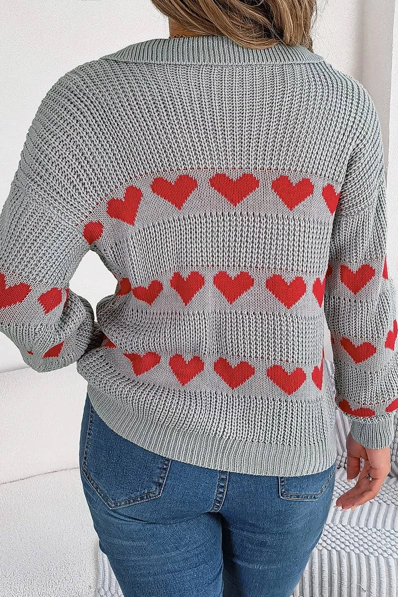 Non Restrictive Armhole Cut Formal Shirt CASUAL LANTERN SLEEVE COLOR CONTRAST LOVE SWEATER_CWOSWL2059