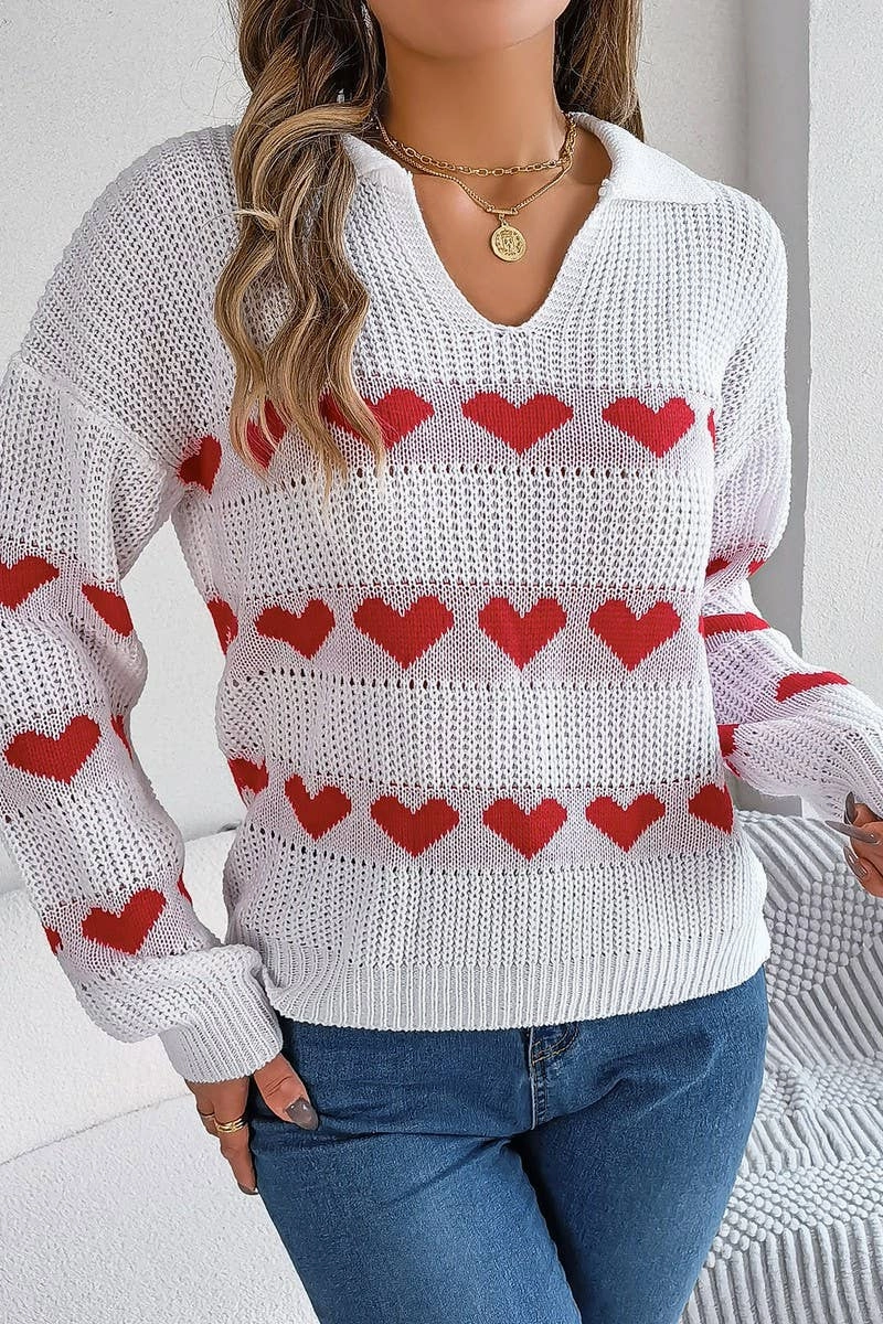 CASUAL LANTERN SLEEVE COLOR CONTRAST LOVE SWEATER_CWOSWL2059 RelaxedNeckline