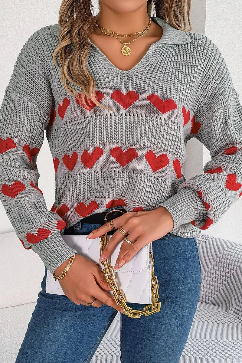 CASUAL LANTERN SLEEVE COLOR CONTRAST LOVE SWEATER_CWOSWL2059 ButtonlessClosure