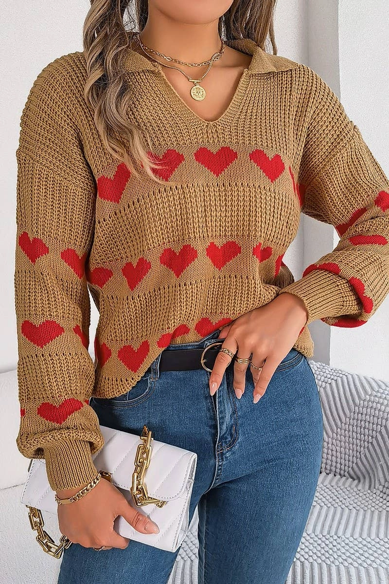 LightweightLayeredFabric OdorResistant Technology CASUAL LANTERN SLEEVE COLOR CONTRAST LOVE SWEATER_CWOSWL2059
