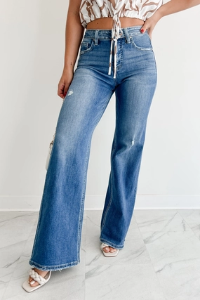 Nico Tummy Control Wide Leg Risen Jeans (Medium) Rugged Comfort