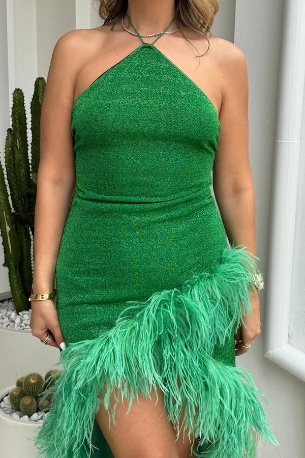 Comfy Shape Smart and Polished Lumiere Plumage Tulip Dress Emerald Green