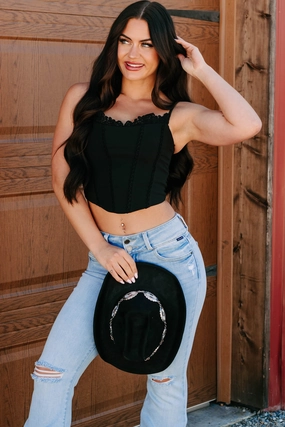 Keep The Spark Lace Trim Corset Top (Black) NoSlipSurface