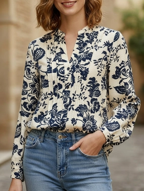 ButtonDownCollar SoftTouchFinish Retro small stand-up collar long-sleeved shirt