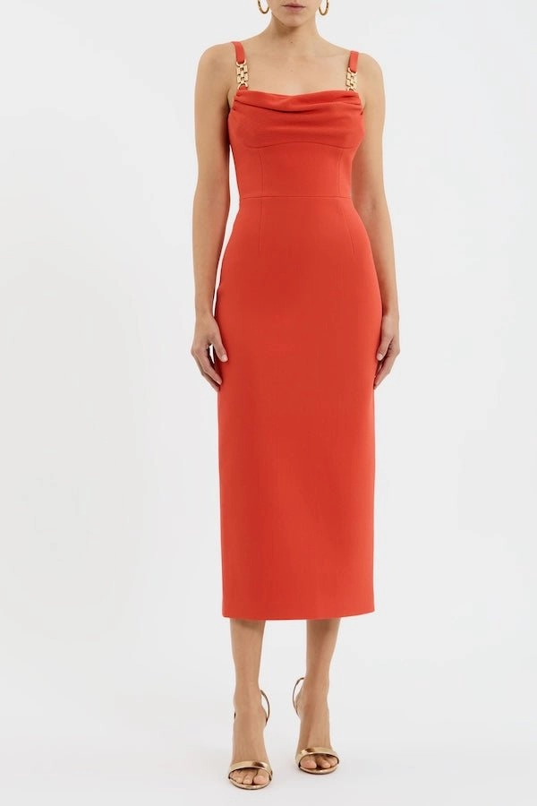 Outfit Boost Comfy Fit Empress Midi Dress Orange