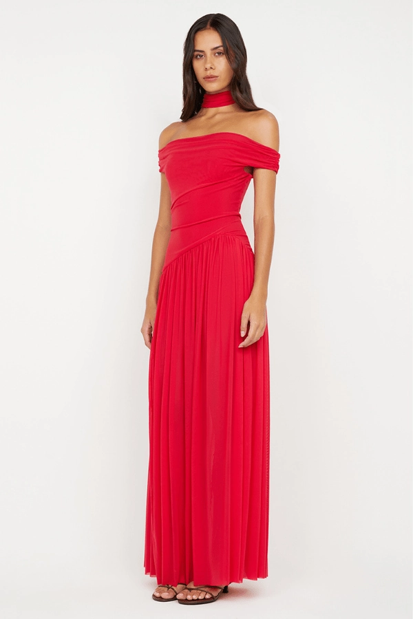 Neutral Form Deija Off Shoulder Maxi Dress Strawberry