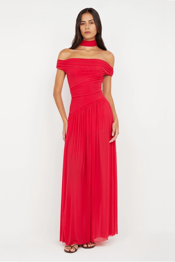 Day Ready Lightweight Fabric Deija Off Shoulder Maxi Dress Strawberry