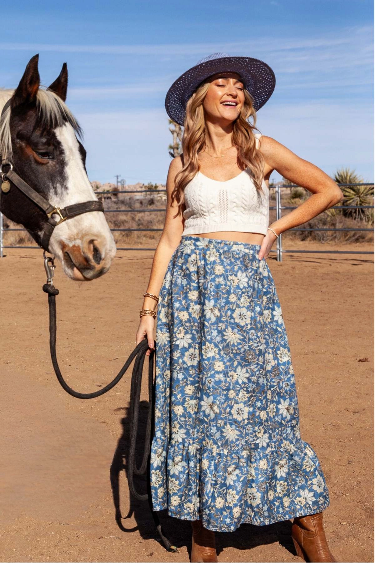 Modern Design Subtle Details Camilla Set Skirt / Blue Denim Floral