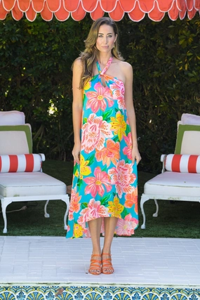 Sardinia Dress / Turquoise Fuchsia Art Inspired Soft Balance