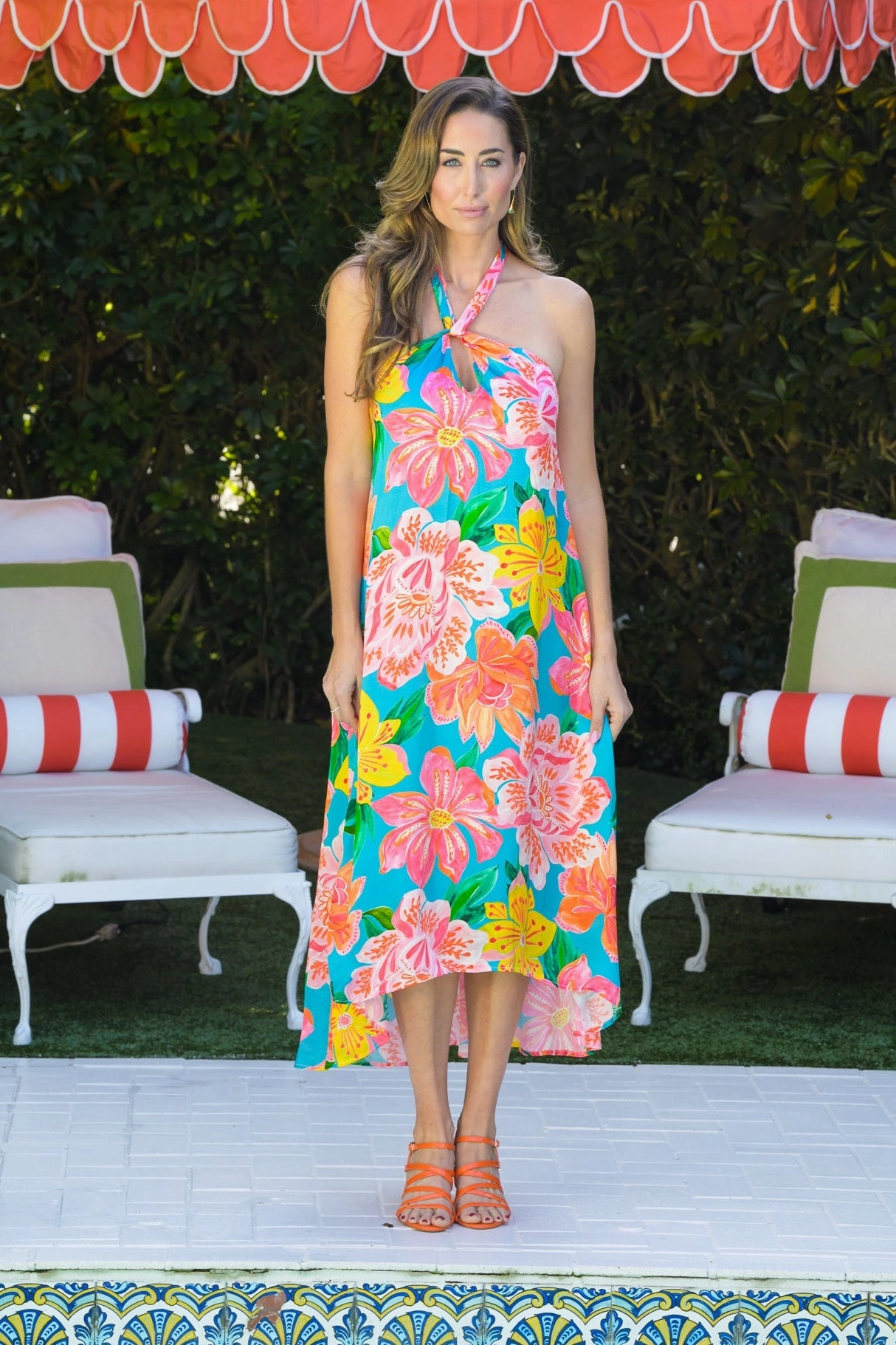 Sardinia Dress / Turquoise Fuchsia Autumn Look Printed-Lining
