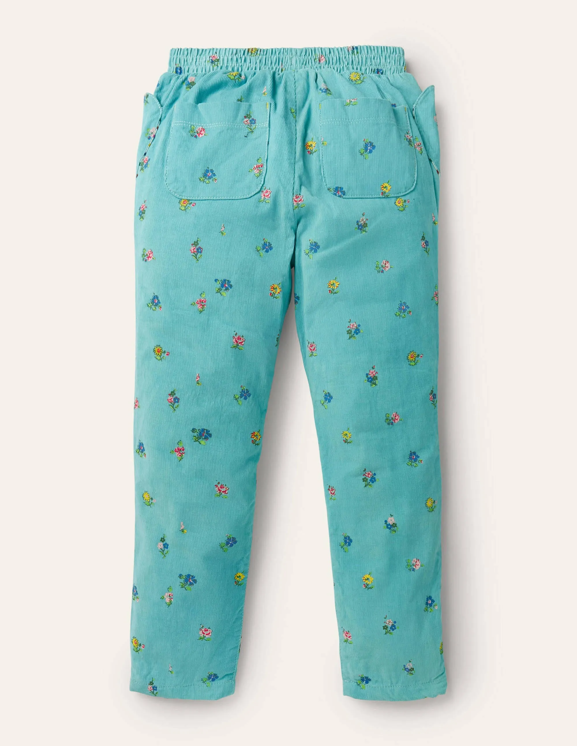 Lined Pull-on Cord Trousers-Frost Blue Patchwork Floral