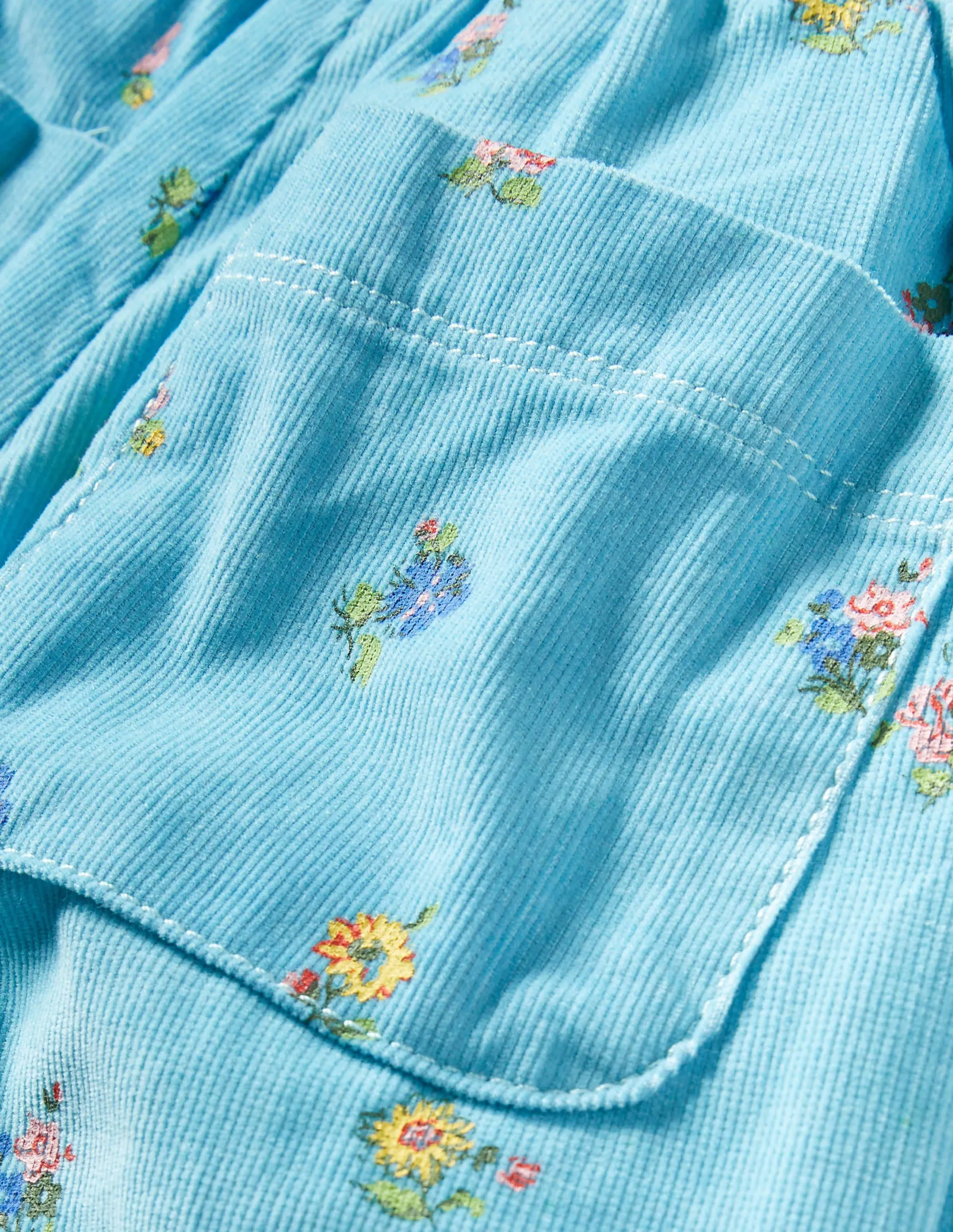 Lined Pull-on Cord Trousers-Frost Blue Patchwork Floral