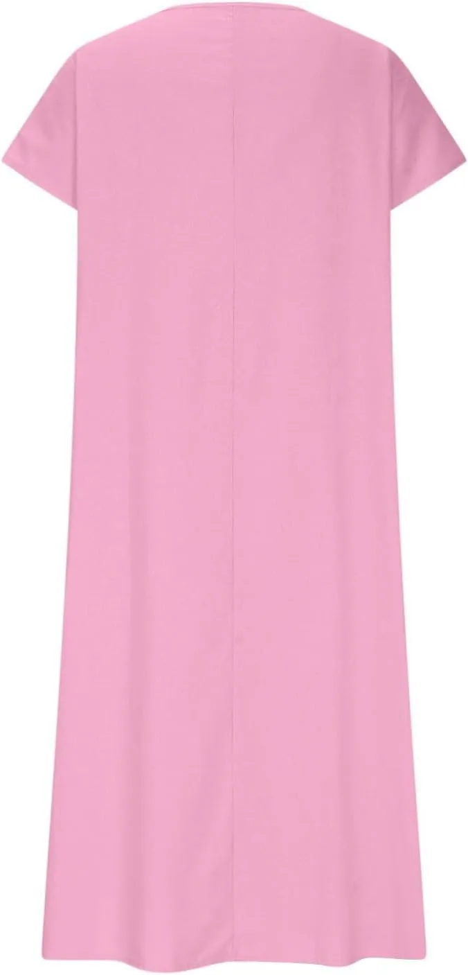 Linen Casual Dresses for Women Flowy V Neck Short Sleeve 2025 Maxi Dress Lightweight Summer Beach Vacation Clothes