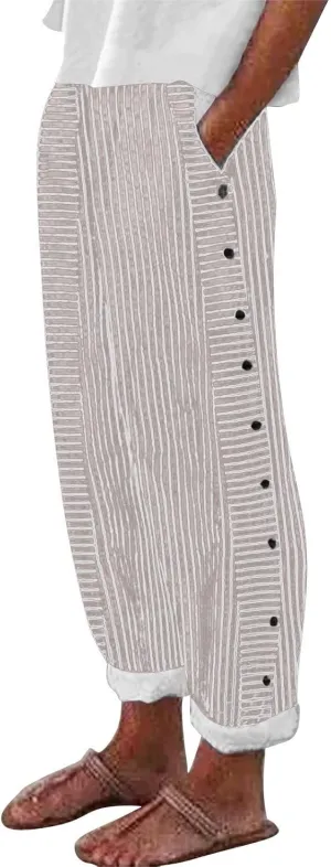 Linen Pants for Women 2024 Summer Casual Plus Size Elastic High Waist Comfy Straight Wide Leg Trousers