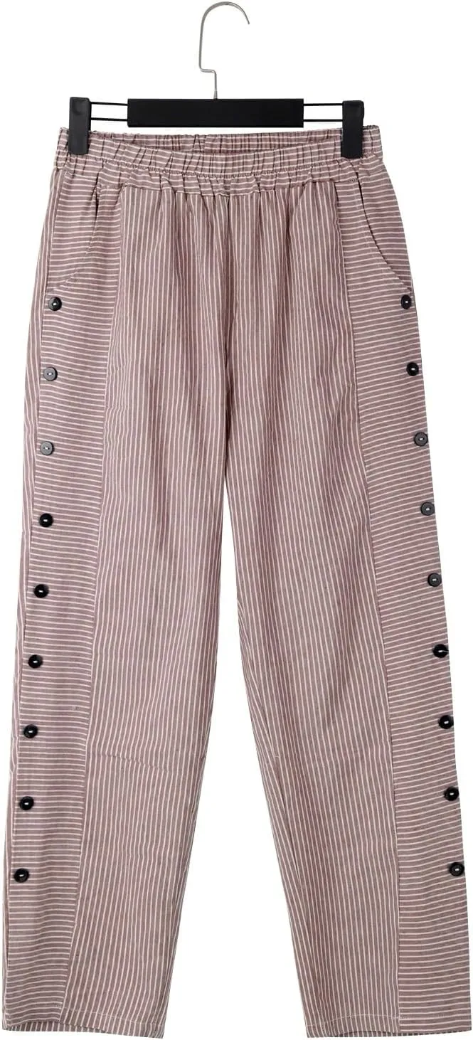 Linen Pants for Women 2024 Summer Casual Plus Size Elastic High Waist Comfy Straight Wide Leg Trousers