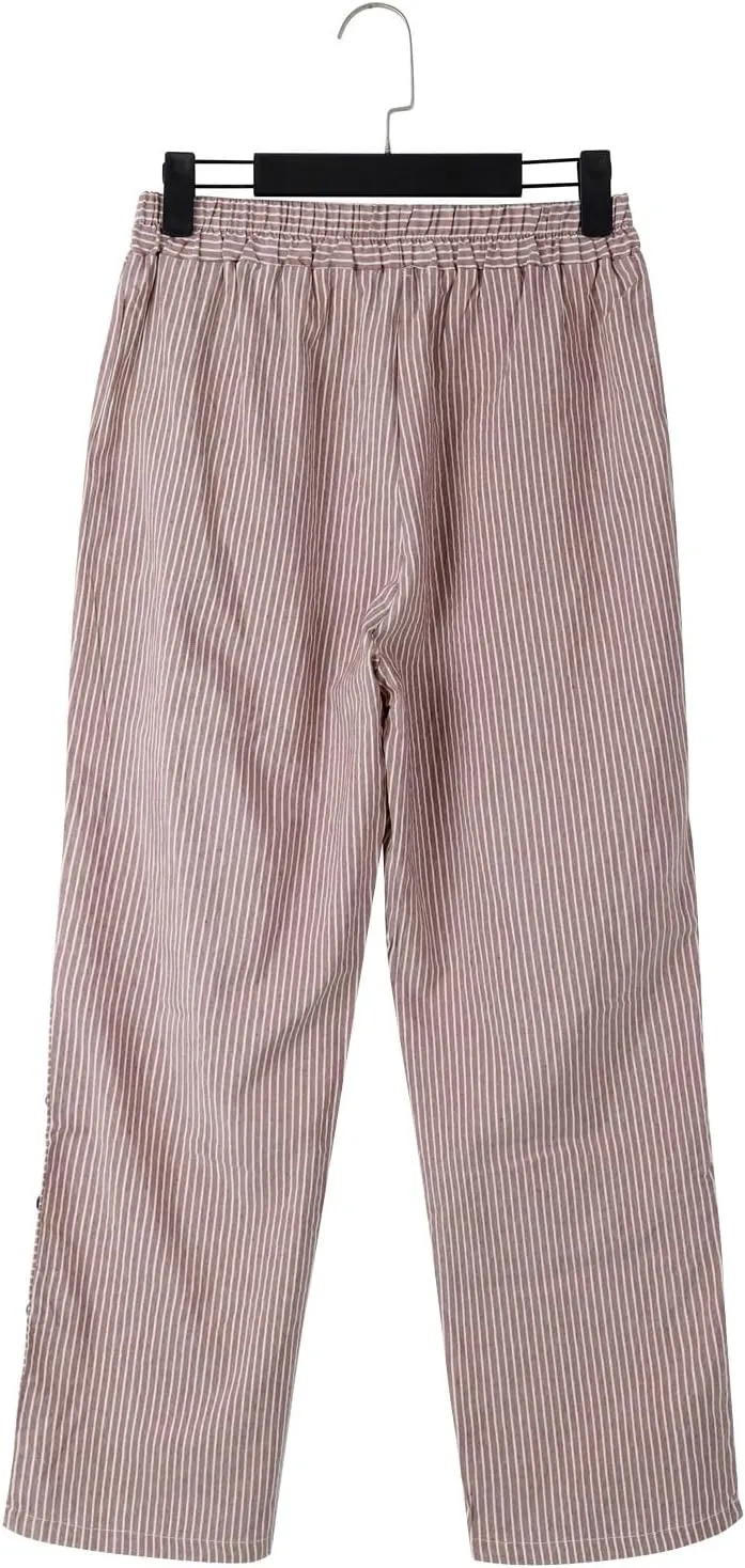 Linen Pants for Women 2024 Summer Casual Plus Size Elastic High Waist Comfy Straight Wide Leg Trousers