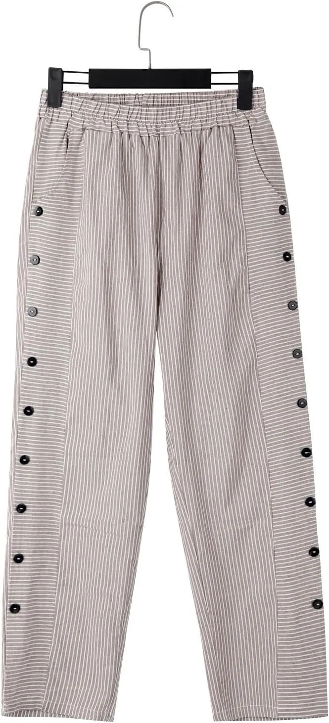 Linen Pants for Women 2024 Summer Casual Plus Size Elastic High Waist Comfy Straight Wide Leg Trousers