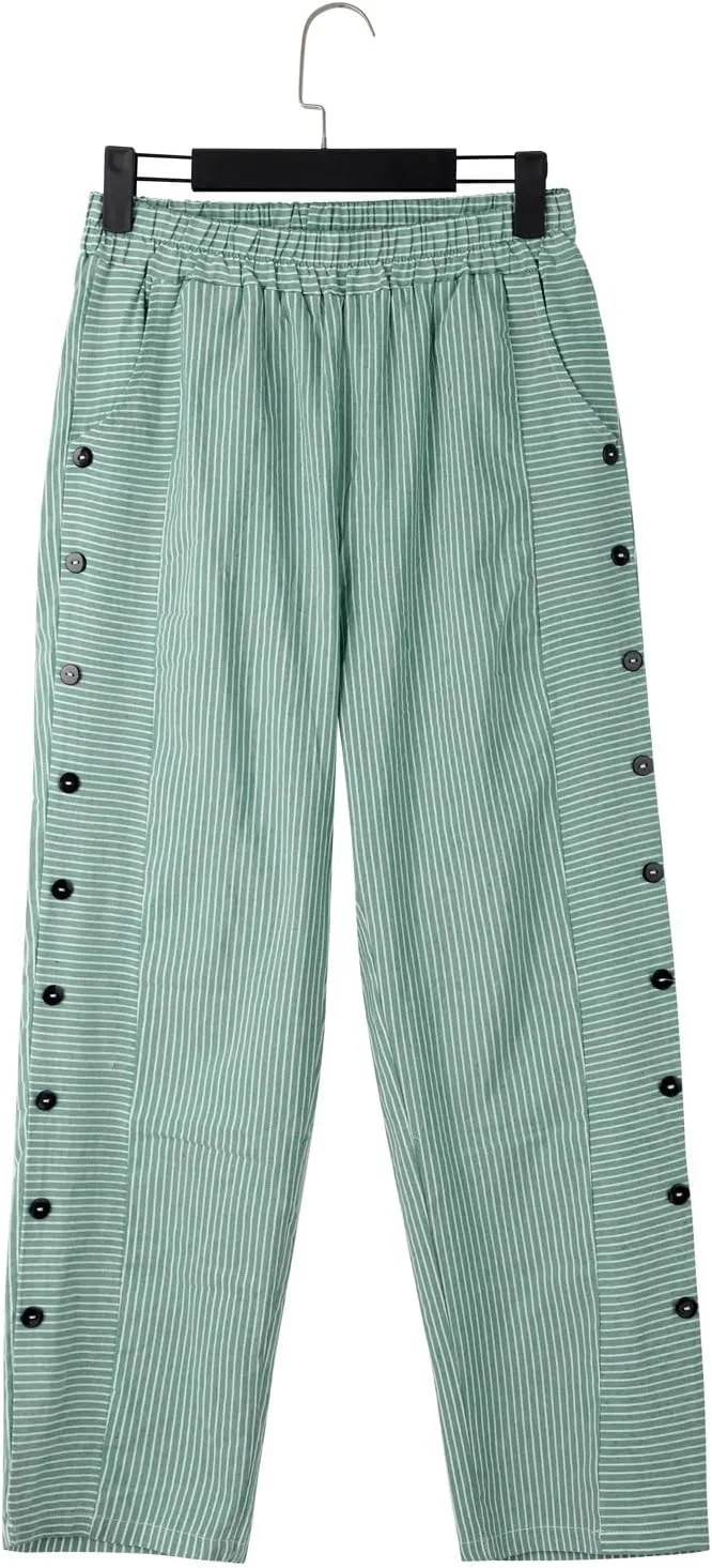Linen Pants for Women 2024 Summer Casual Plus Size Elastic High Waist Comfy Straight Wide Leg Trousers