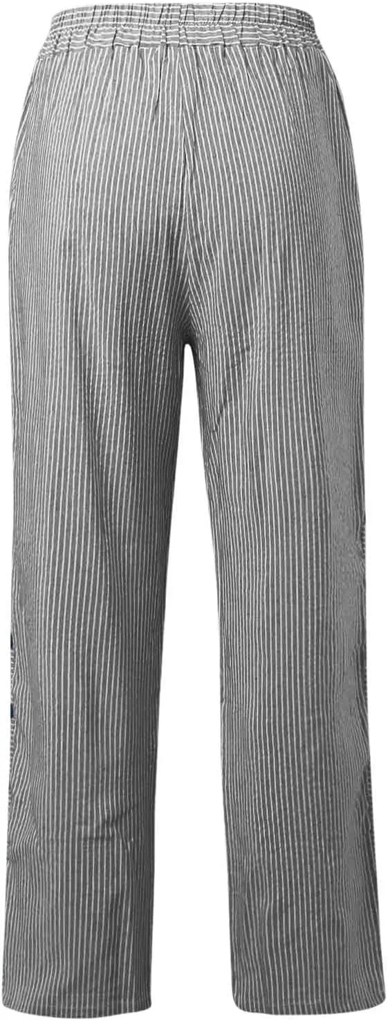 Linen Pants for Women 2025 Summer High Waist Elastic Straight Leg Lounge Pant Casual Loose Lightweight Beach Trousers