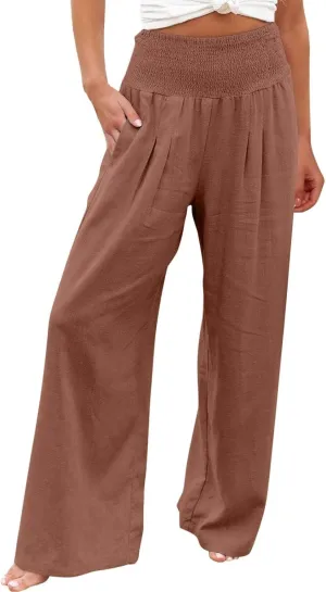 Linen Pants women Summer Casual High Waisted Cotton Linen Palazzo Pants Wide Leg Long Lounge Pant Trousers