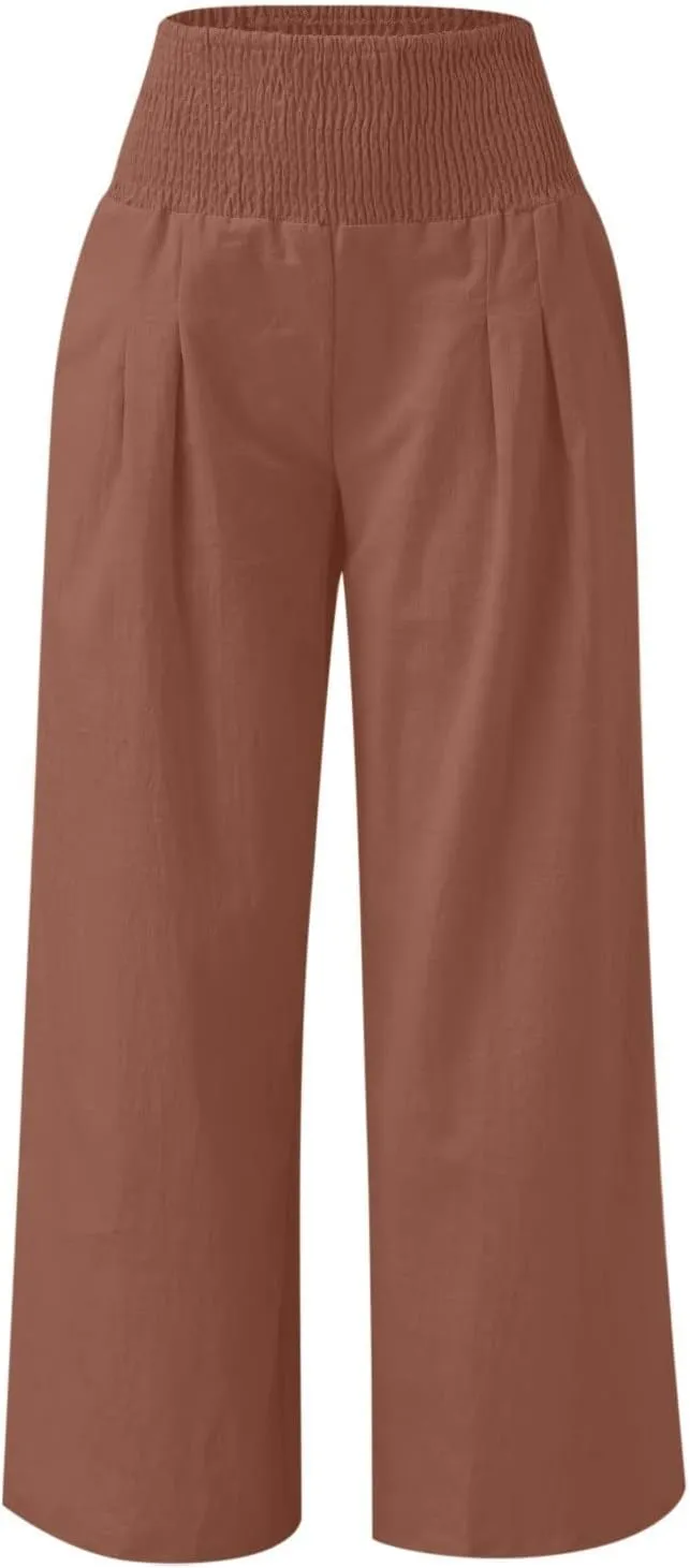 Linen Pants women Summer Casual High Waisted Cotton Linen Palazzo Pants Wide Leg Long Lounge Pant Trousers