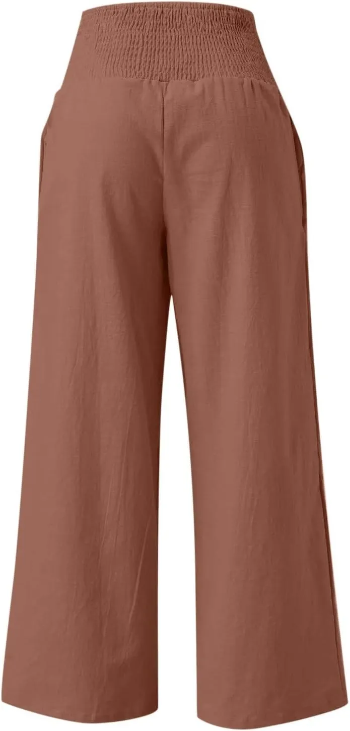 Linen Pants women Summer Casual High Waisted Cotton Linen Palazzo Pants Wide Leg Long Lounge Pant Trousers