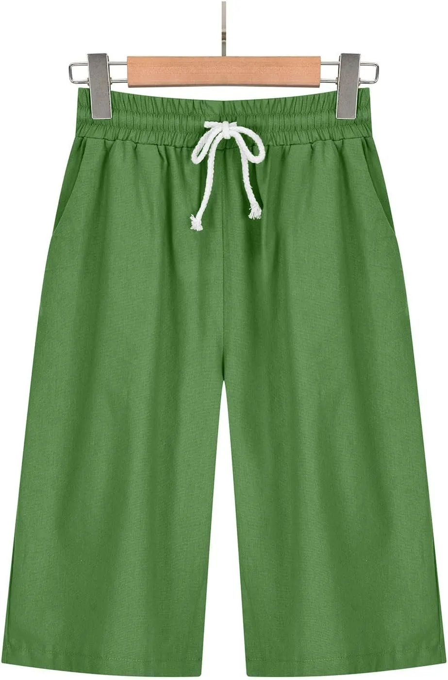 Linen Shorts for Women Elastic Waist Knee Length Shorts Loose Fit Drawstring Bermuda Shorts Summer Vacation Shorts