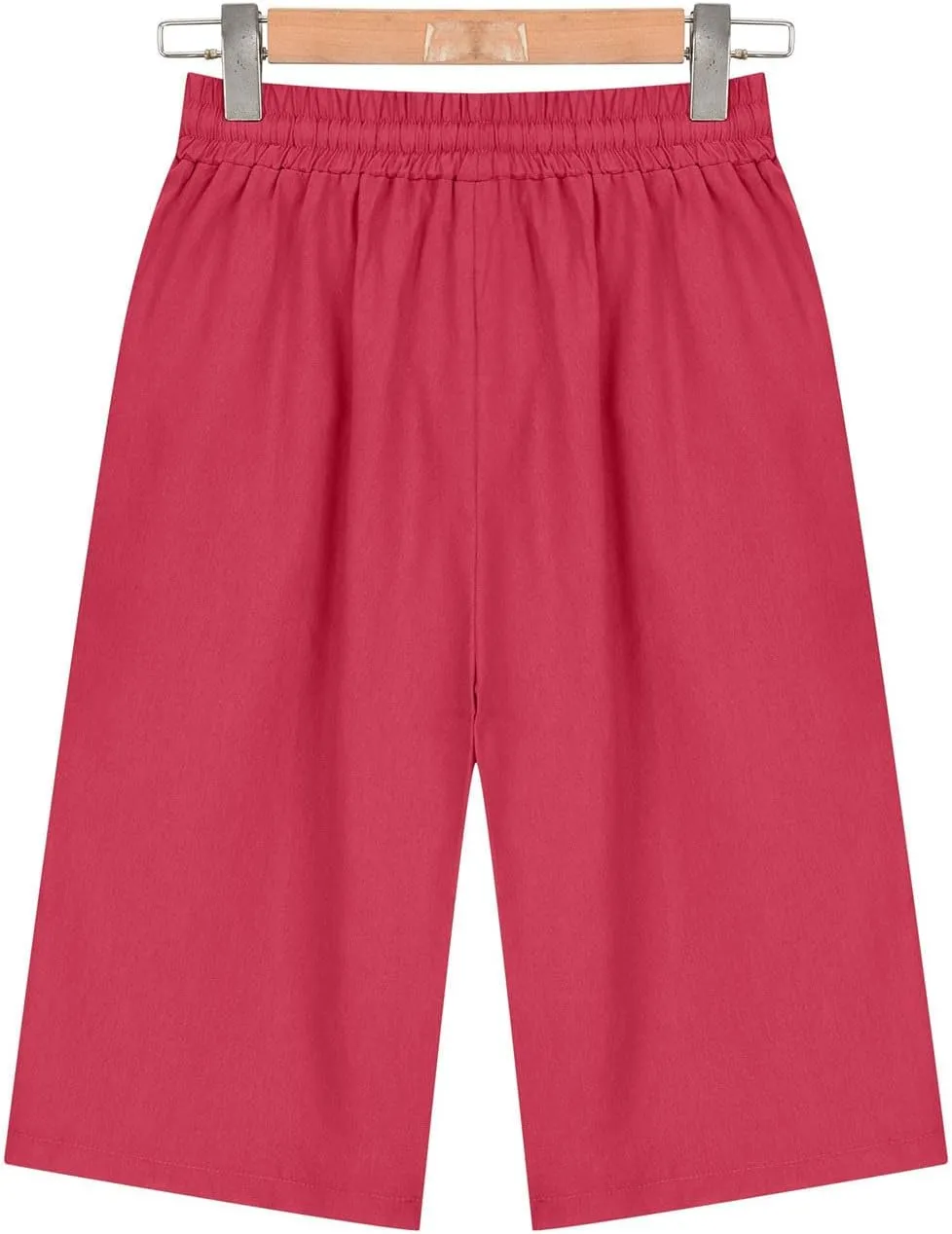 Linen Shorts for Women Elastic Waist Knee Length Shorts Loose Fit Drawstring Bermuda Shorts Summer Vacation Shorts