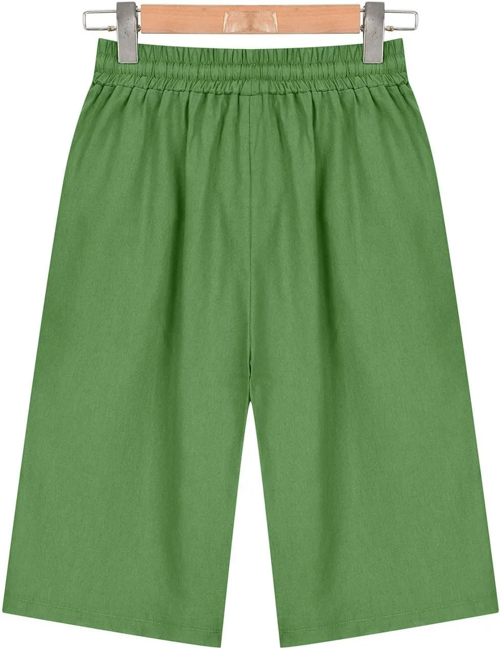 Linen Shorts for Women Elastic Waist Knee Length Shorts Loose Fit Drawstring Bermuda Shorts Summer Vacation Shorts