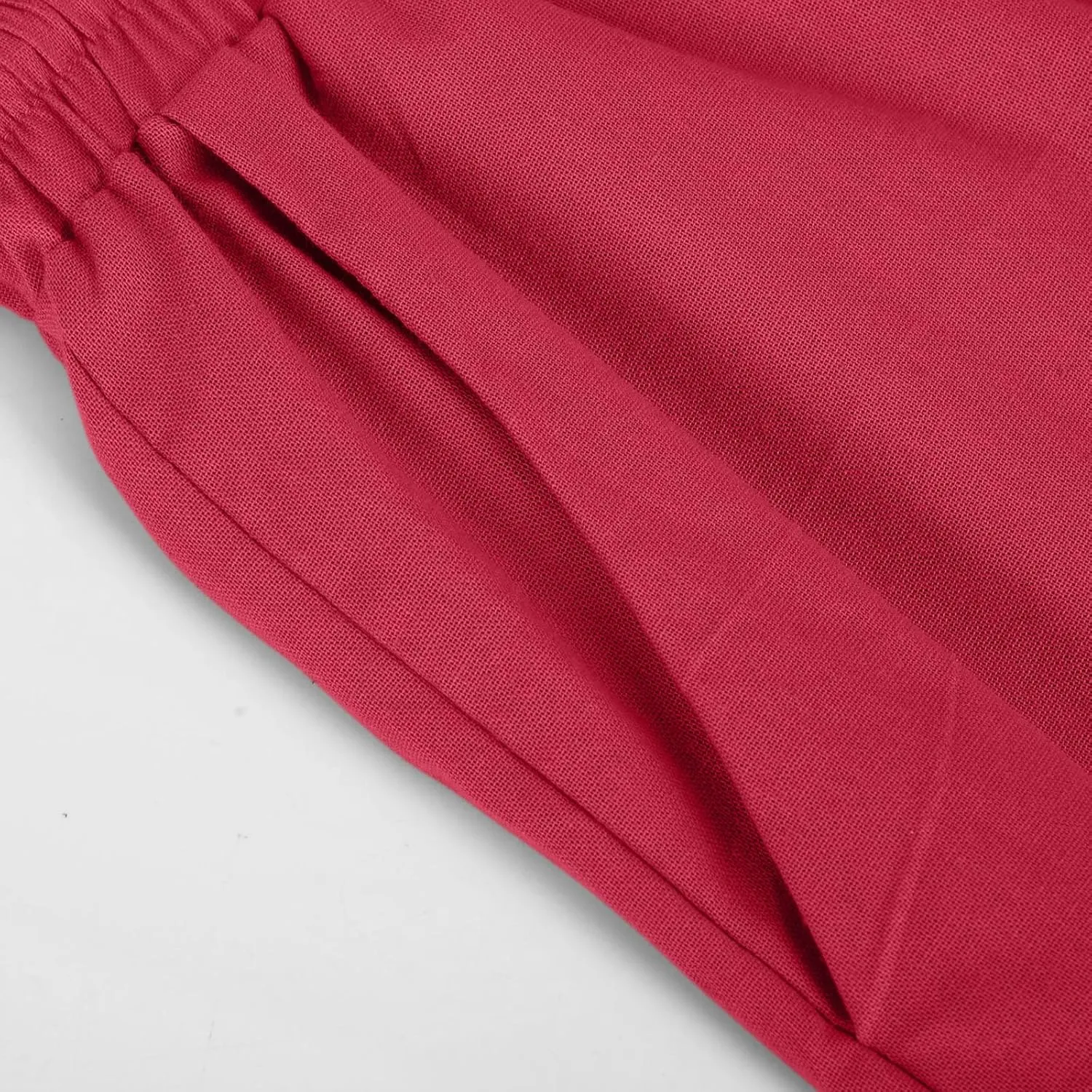 Linen Shorts for Women Elastic Waist Knee Length Shorts Loose Fit Drawstring Bermuda Shorts Summer Vacation Shorts