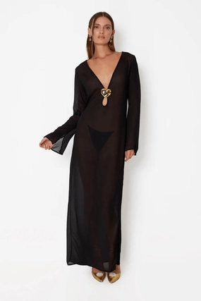 Tailored Style Lounge Feel Hotline Heart Maxi Dress Black