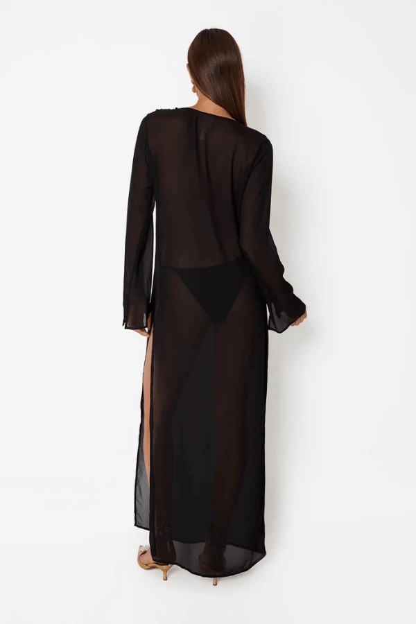 Bright-Hue Beaded-Edge Hotline Heart Maxi Dress Black