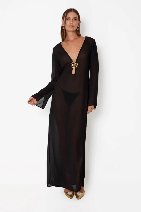 Tailored Style Lounge Feel Hotline Heart Maxi Dress Black