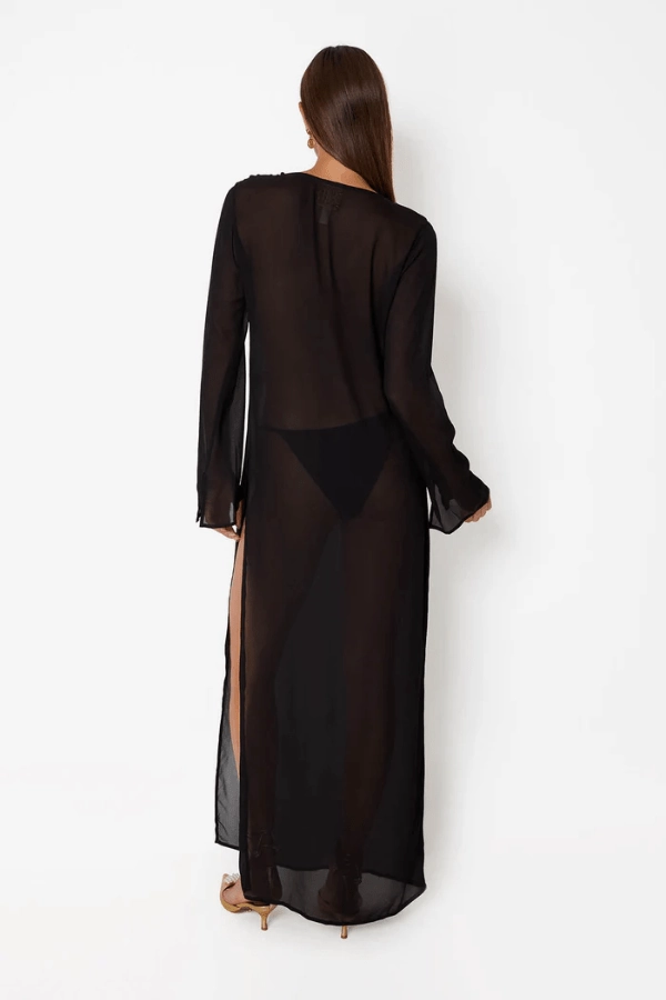 Hotline Heart Maxi Dress Black Pose Sweet Layered Design