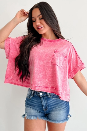 Quick Access Pockets Water Repellent Finish Lipstick & Lattes Short Sleeve Boxy Top (Fuchsia)