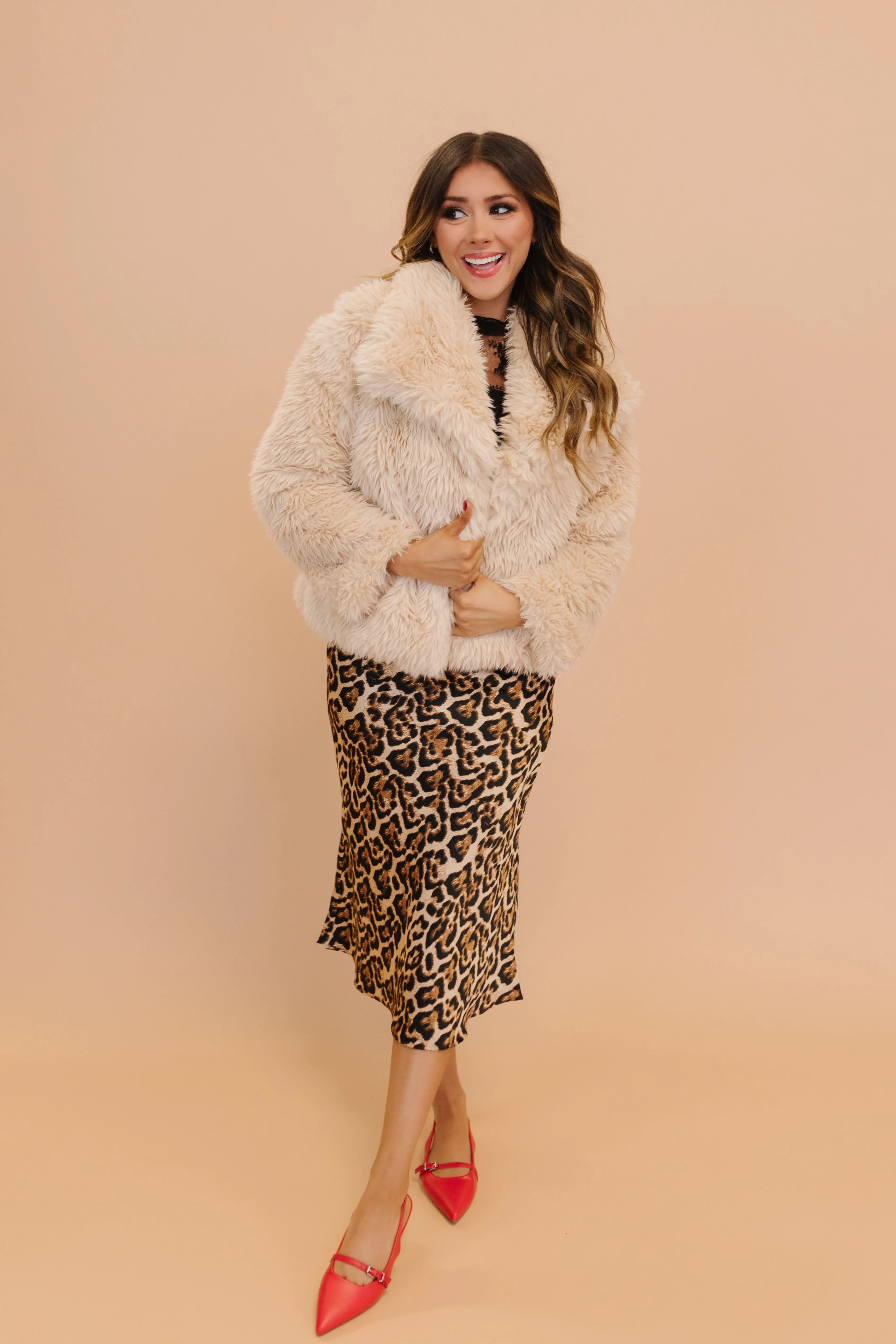 LIVIA LEOPARD SATIN MIDI SLIP SKIRT IN BROWN
