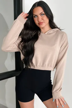 Living In Peace Cropped Hoodie (Taupe) WeightedHem Contemporary Cut