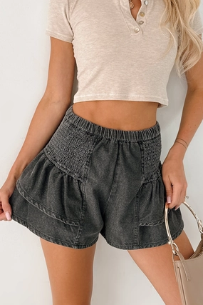 Fashion Forward Living Unfiltered Denim Tiered Ruffle Shorts (Charcoal)