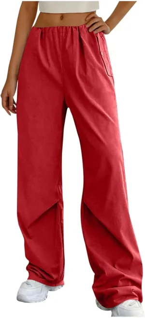 Lmdudan Cotton Linen Wide Leg Pants for Women 2025 Trendy Pants Elastic Waisted Straight Leg Joggers Trousers with Pockets