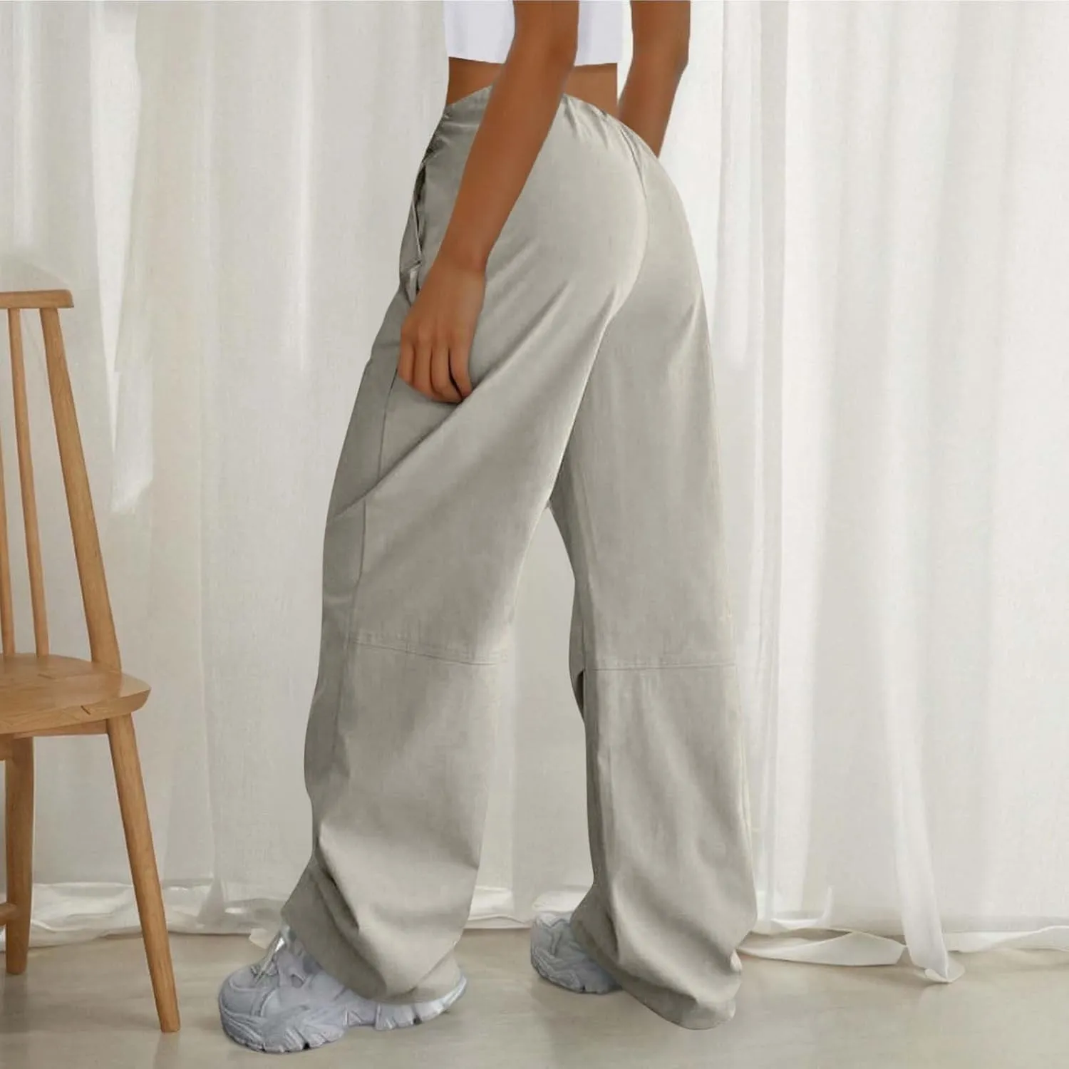 Lmdudan Cotton Linen Wide Leg Pants for Women 2025 Trendy Pants Elastic Waisted Straight Leg Joggers Trousers with Pockets