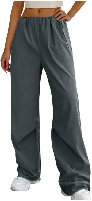 Lmdudan Cotton Linen Wide Leg Pants for Women 2025 Trendy Pants Elastic Waisted Straight Leg Joggers Trousers with Pockets