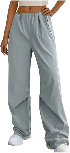 Lmdudan Cotton Linen Wide Leg Pants for Women 2025 Trendy Pants Elastic Waisted Straight Leg Joggers Trousers with Pockets