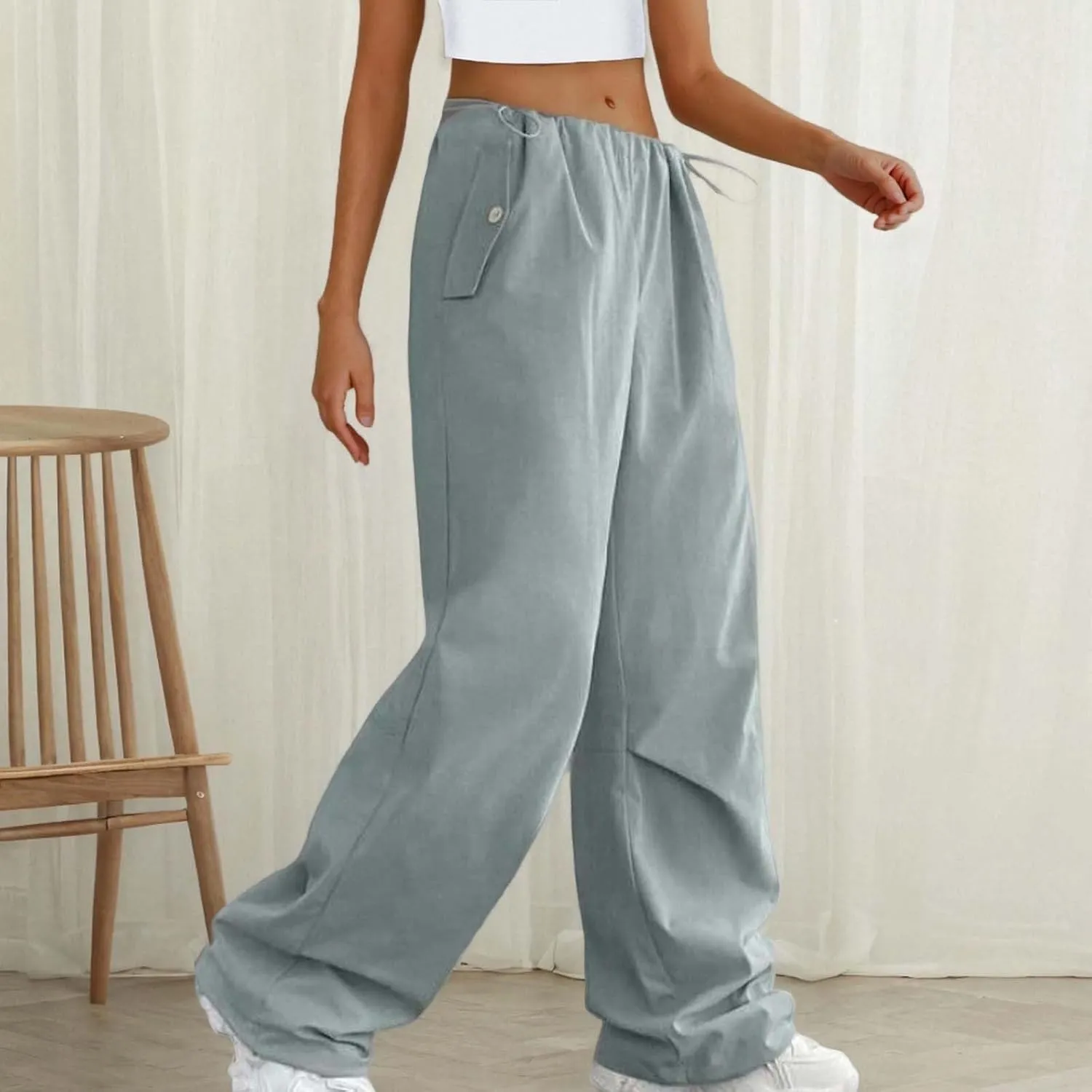 Lmdudan Cotton Linen Wide Leg Pants for Women 2025 Trendy Pants Elastic Waisted Straight Leg Joggers Trousers with Pockets