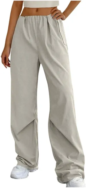Lmdudan Cotton Linen Wide Leg Pants for Women 2025 Trendy Pants Elastic Waisted Straight Leg Joggers Trousers with Pockets